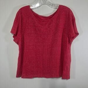 Eileen Fisher Womens RedWhite Striped Organic Linen Top Nautical Coastal Size XL